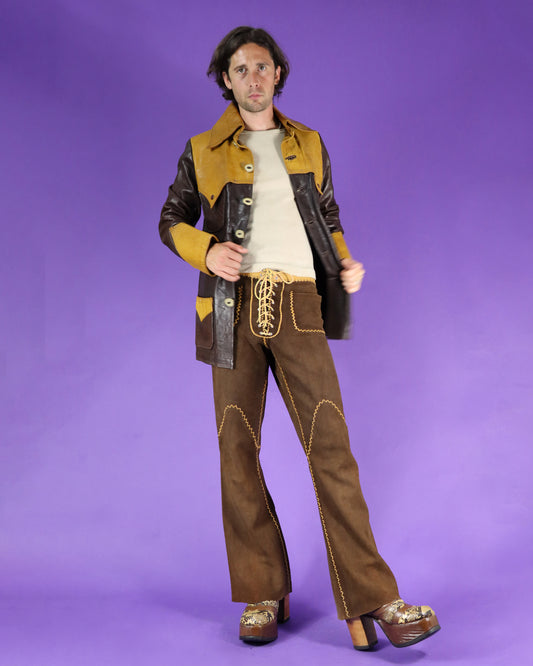 Vintage 1970s Two Tone Hand Crafted Leather Jacket