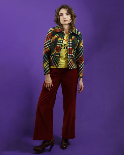 Vintage 1970s Plaid Gingham Wool Jacket Glam Rock