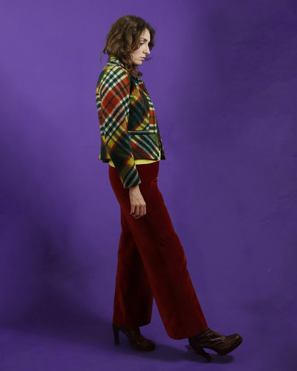 Vintage 1970s Plaid Gingham Wool Jacket Glam Rock