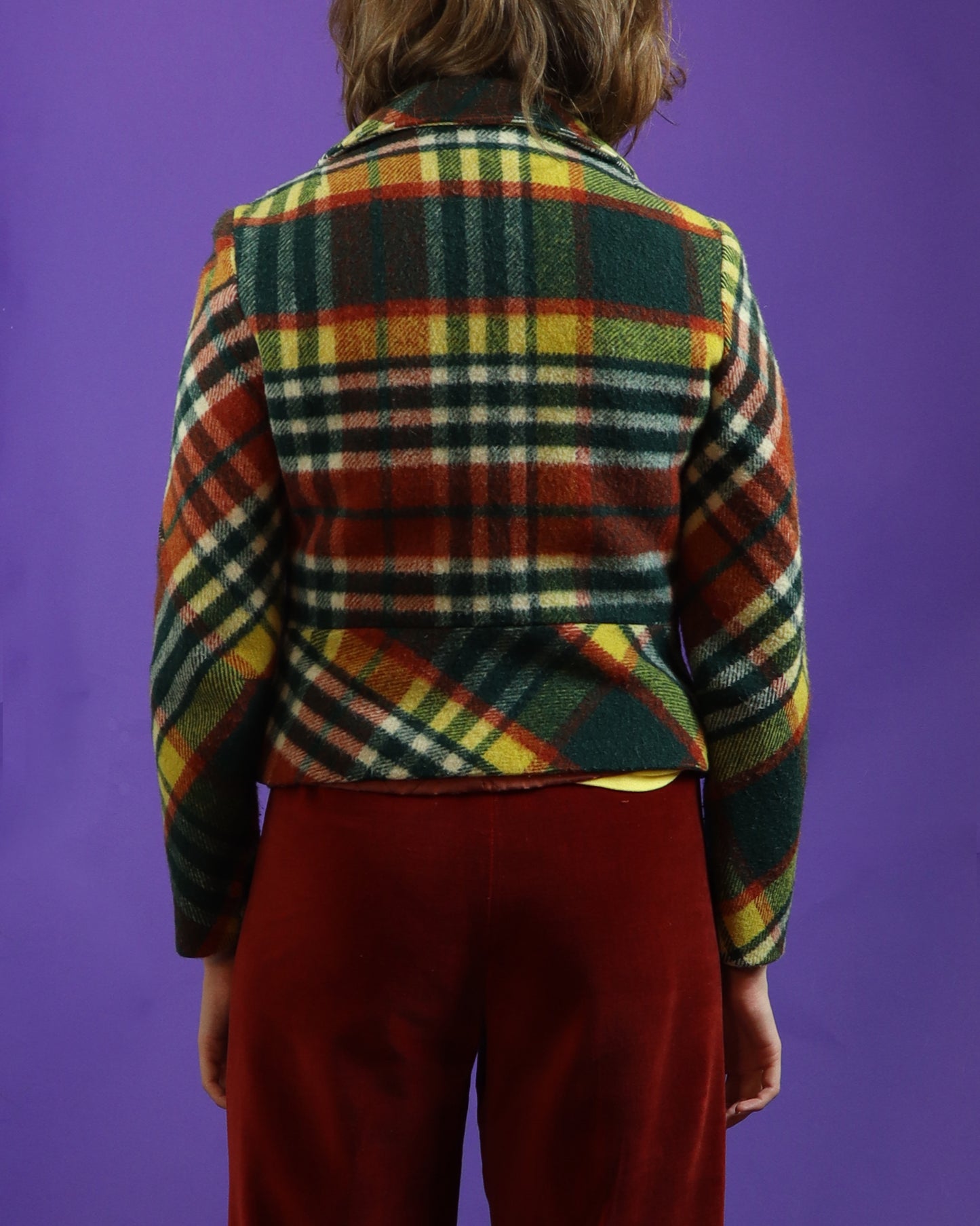 Vintage 1970s Plaid Gingham Wool Jacket Glam Rock