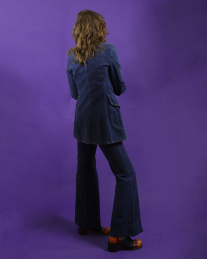 Vintage 1970s Denim Trouser Suit Embroidered