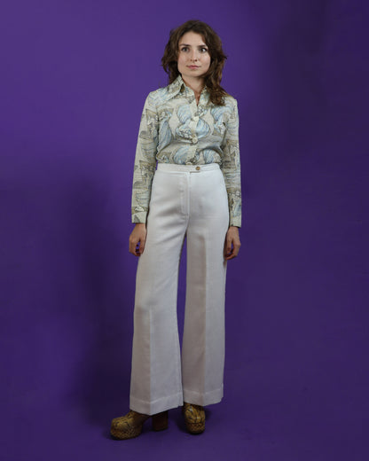 Vintage 1970s White Double Breasted Suit with Flares