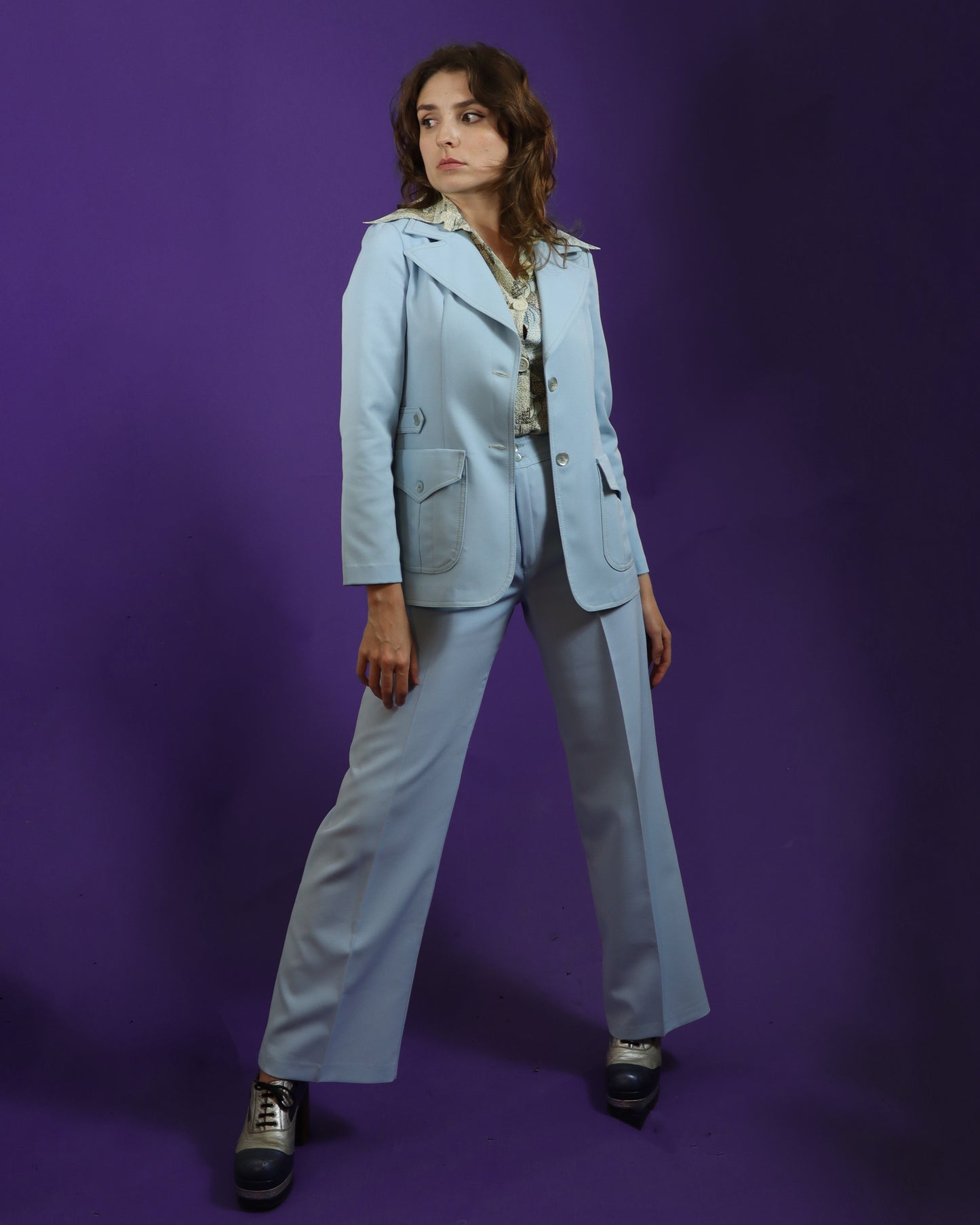 Vintage 1970s Pale Blue Suit