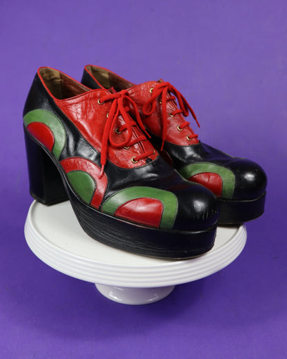 Vintage 1970s Patchwork Platform Shoes UK 11