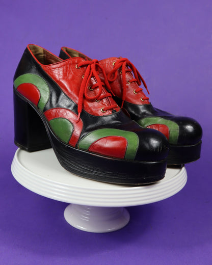 Vintage 1970s Patchwork Platform Shoes UK 11