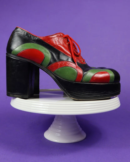 Vintage 1970s Patchwork Platform Shoes UK 11