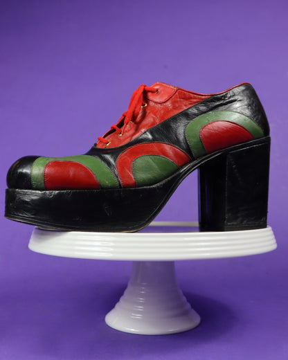 Vintage 1970s Patchwork Platform Shoes UK 11