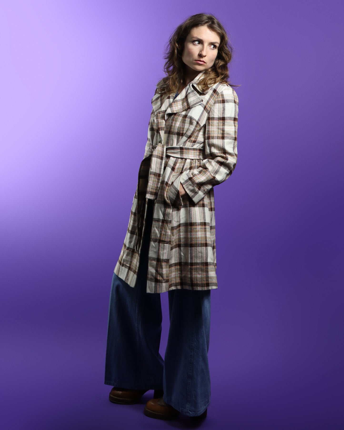 Vintage 1970s Gingham Woollen Coat