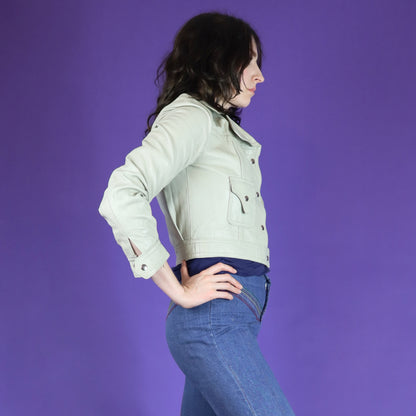 RESERVED Vintage 1970s Pale Grey Leather Cropped Jacket