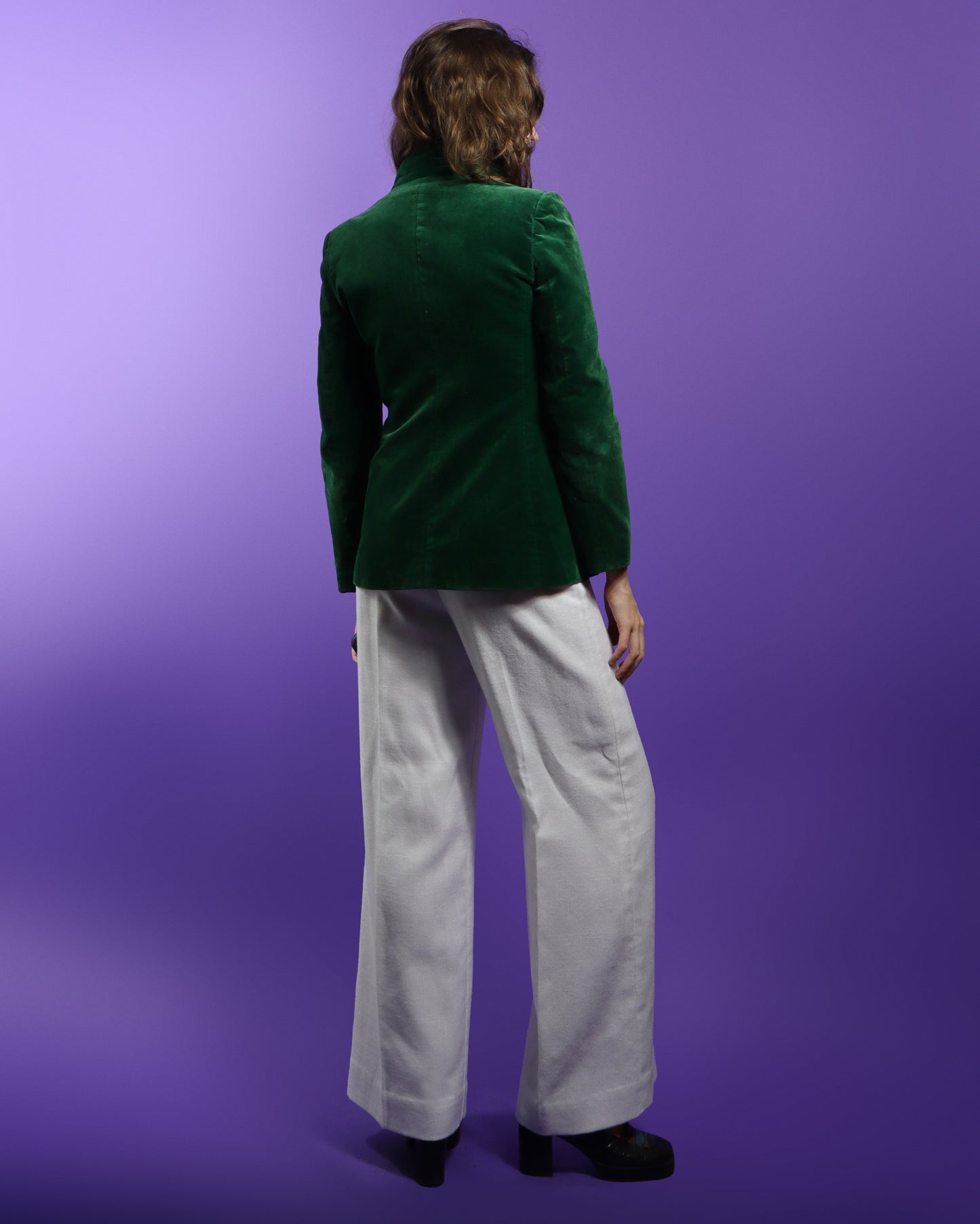 Vintage 1970s Emerald Green Velvet Blazer with Peaked Lapel