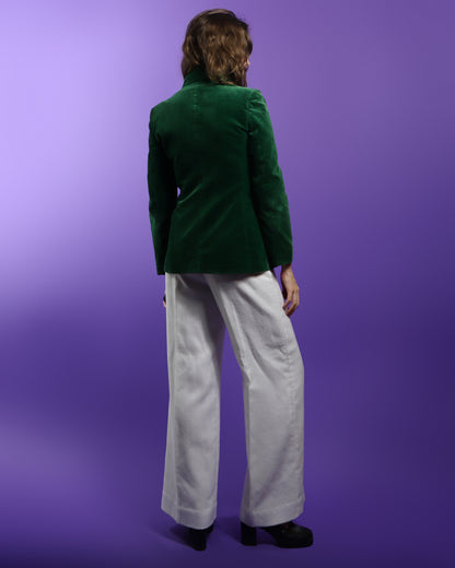 Vintage 1970s Emerald Green Velvet Blazer with Peaked Lapel