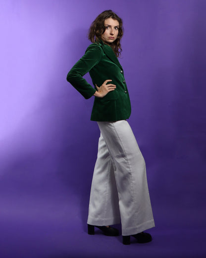 Vintage 1970s Emerald Green Velvet Blazer with Peaked Lapel