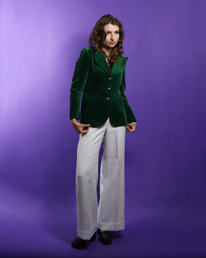 Vintage 1970s Emerald Green Velvet Blazer with Peaked Lapel