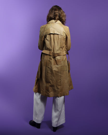 Vintage 1970s Miura Patchwork Leather Trench Coat