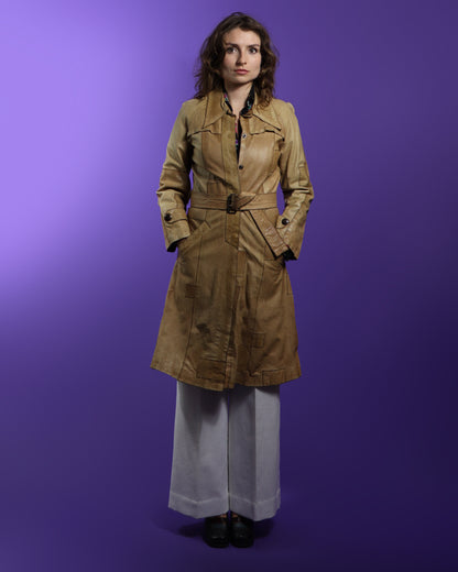 Vintage 1970s Miura Patchwork Leather Trench Coat