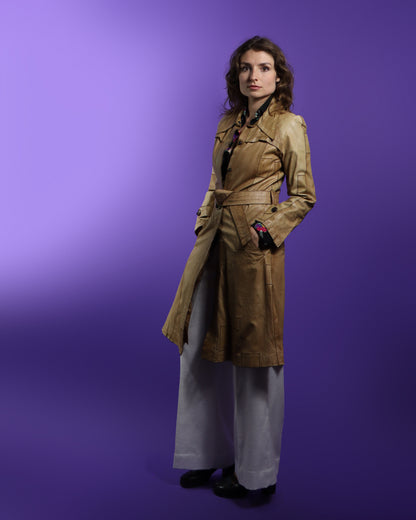 Vintage 1970s Miura Patchwork Leather Trench Coat