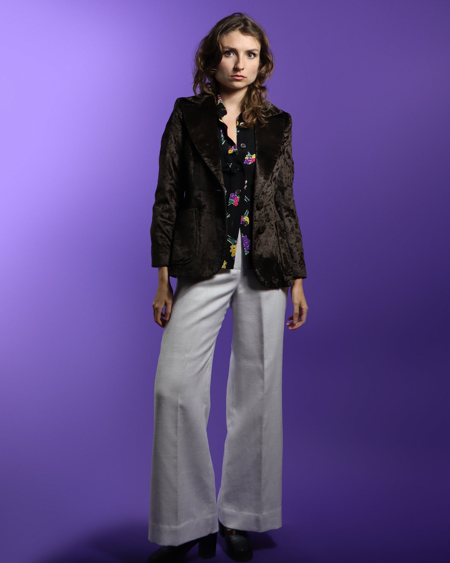 Vintage 1970s Crushed Velvet Brown Blazer