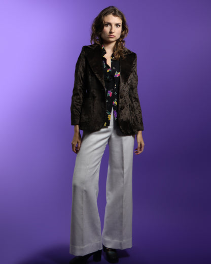 Vintage 1970s Crushed Velvet Brown Blazer