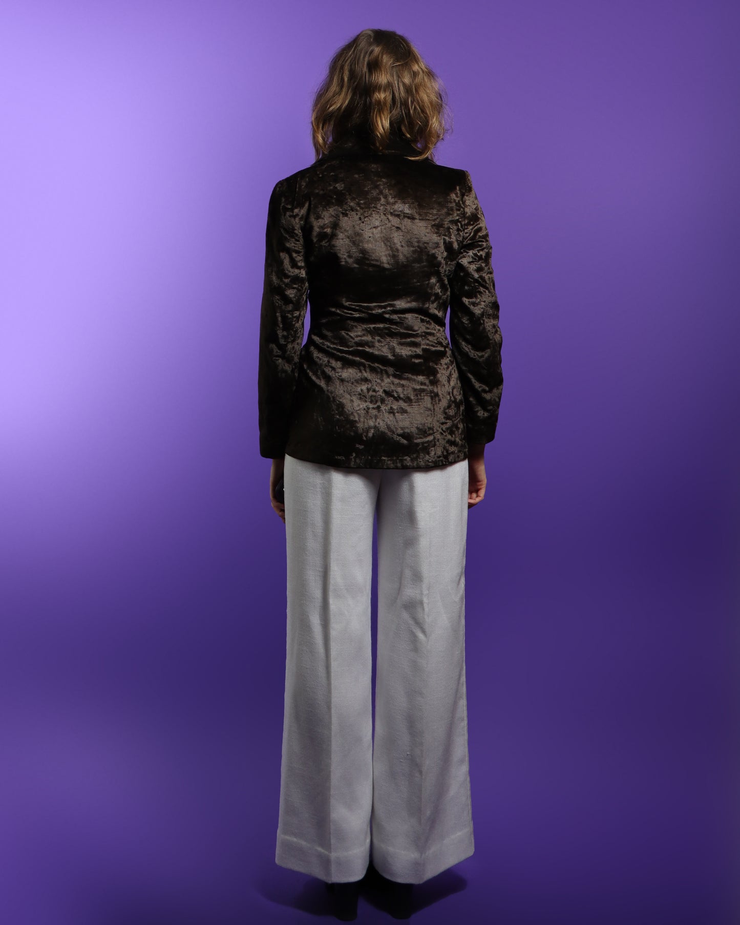 Vintage 1970s Crushed Velvet Brown Blazer