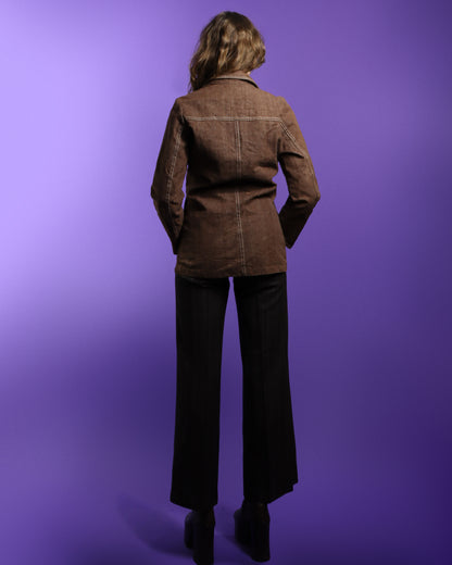 Vintage 1970s Brown Dagger Collar Zip Up Jacket