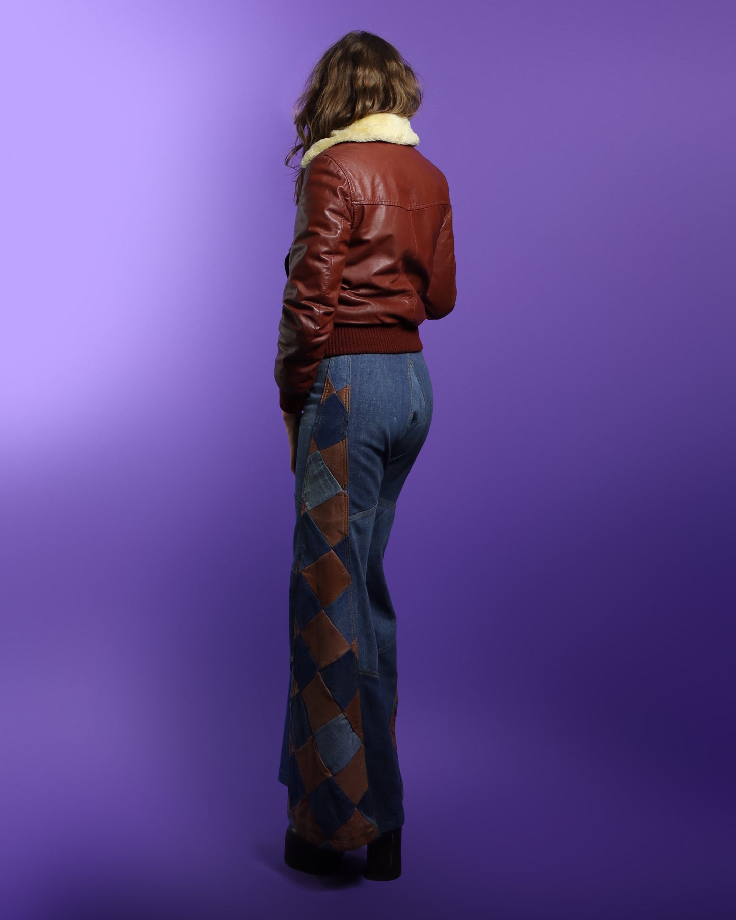 Vintage 1970s Leather Bomber Jacket with Faux Fur Lining