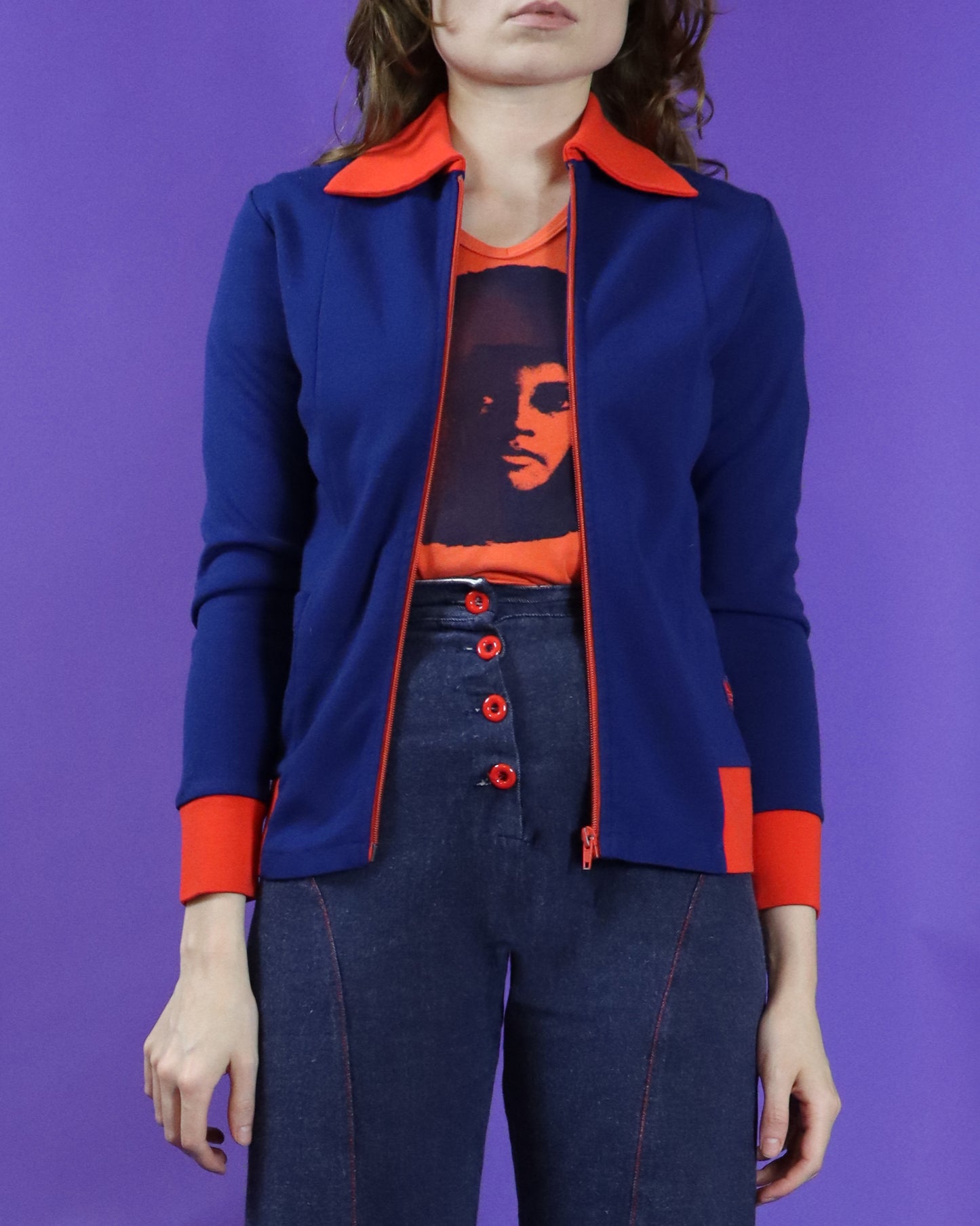 Vintage 1970s Adidas Red and Navy Tracksuit Top