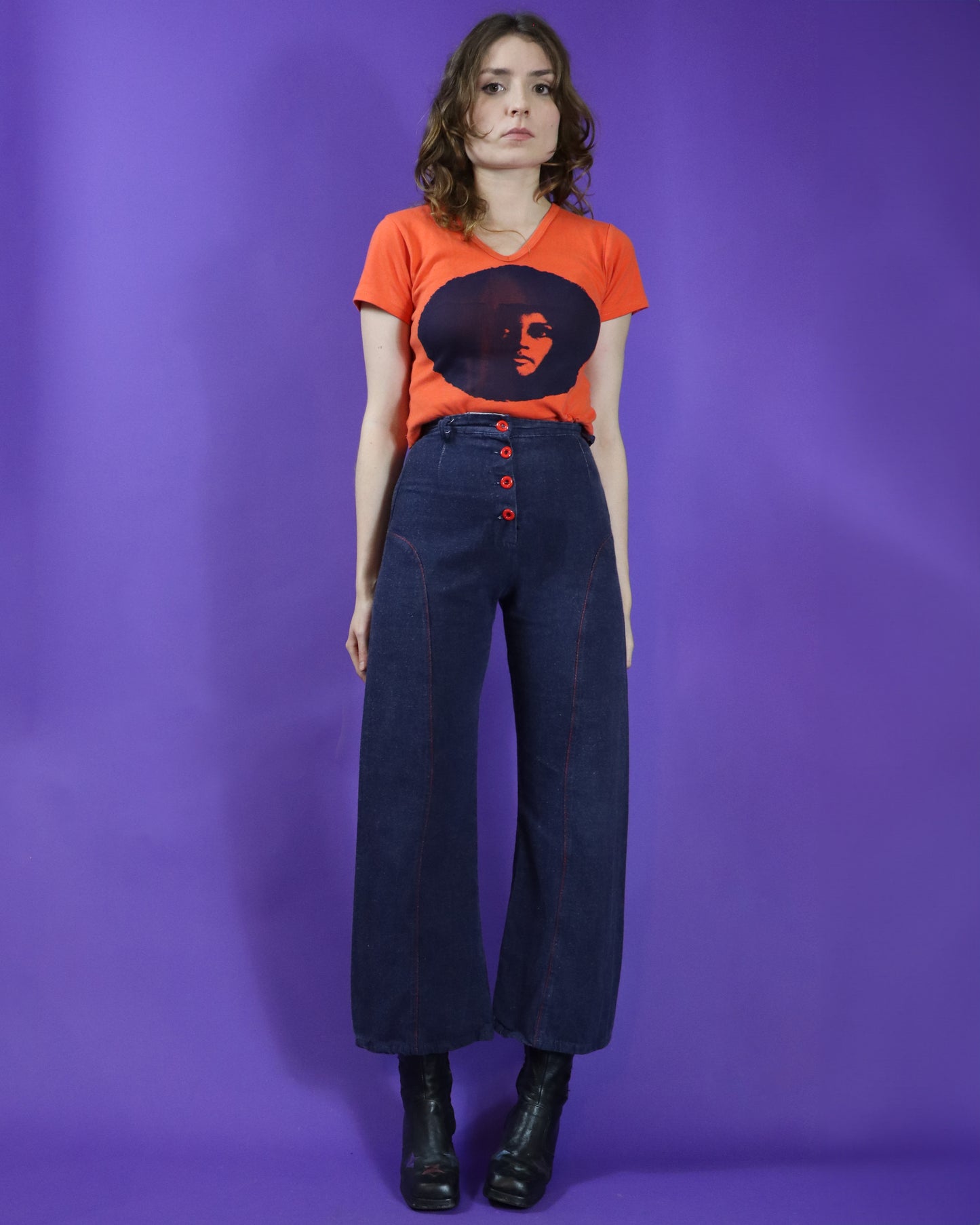 Vintage 1970s Red Button Denim Flares