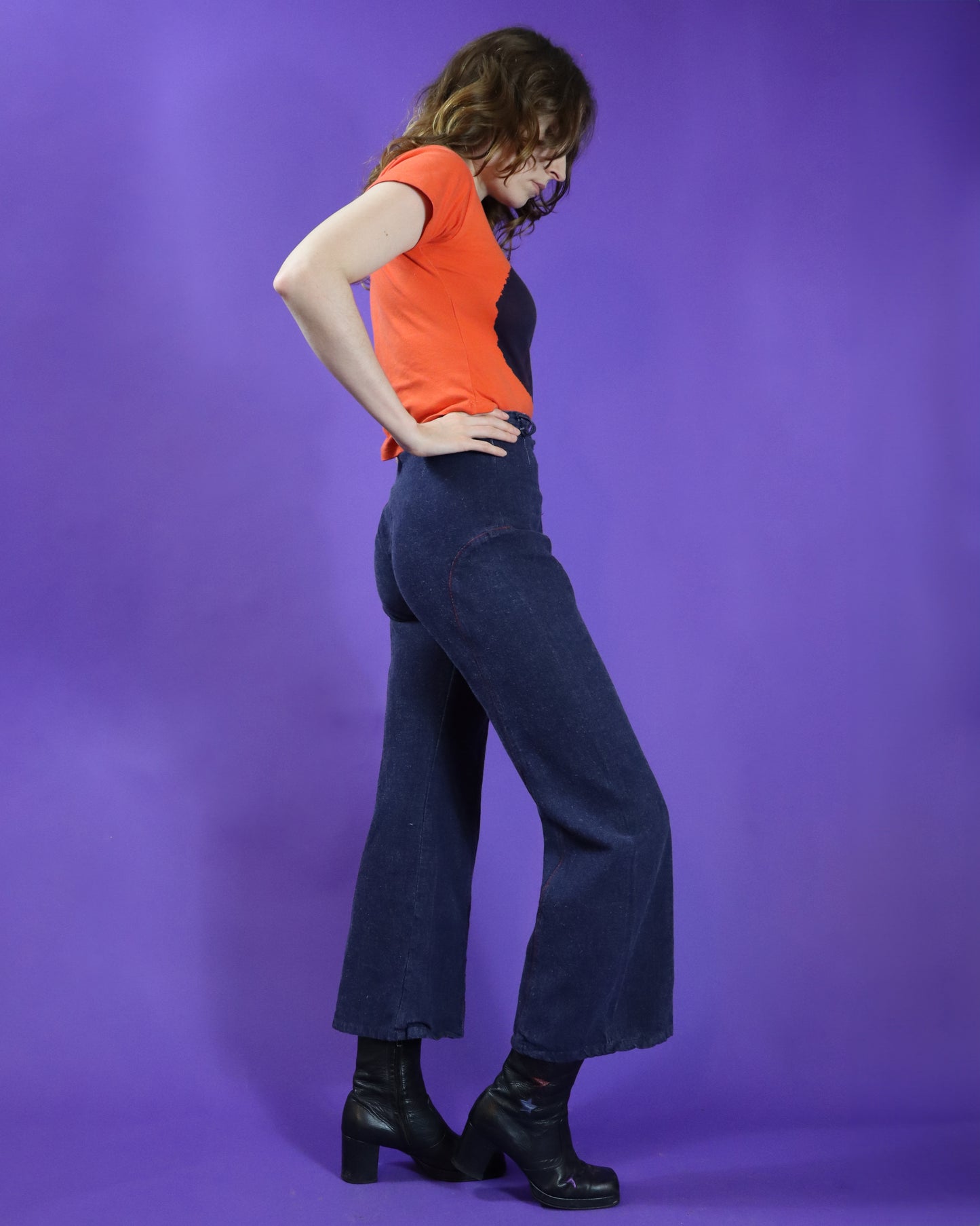 Vintage 1970s Red Button Denim Flares