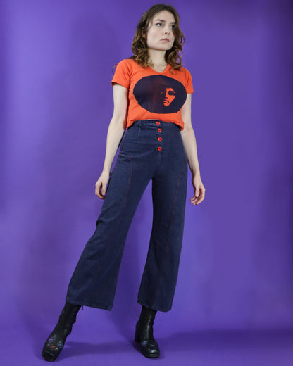 Vintage 1970s Red Button Denim Flares