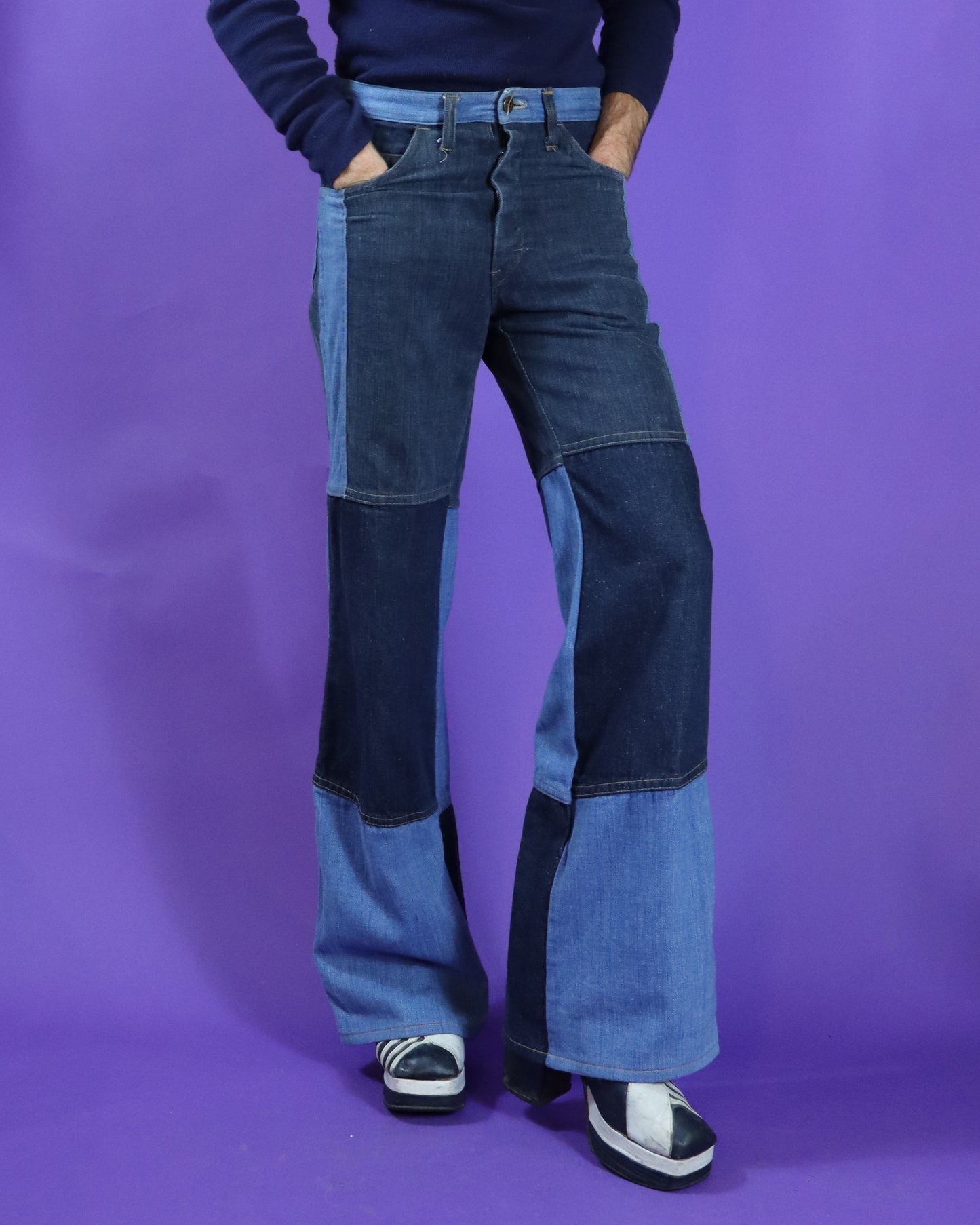 Vintage 1970s Patchwork Panel Denim Flares