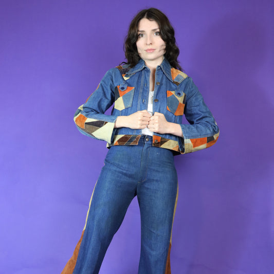 Vintage 1970s Denim and Suede Laura Brand Jacket