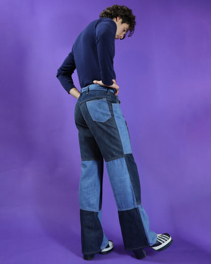 Vintage 1970s Patchwork Panel Denim Flares