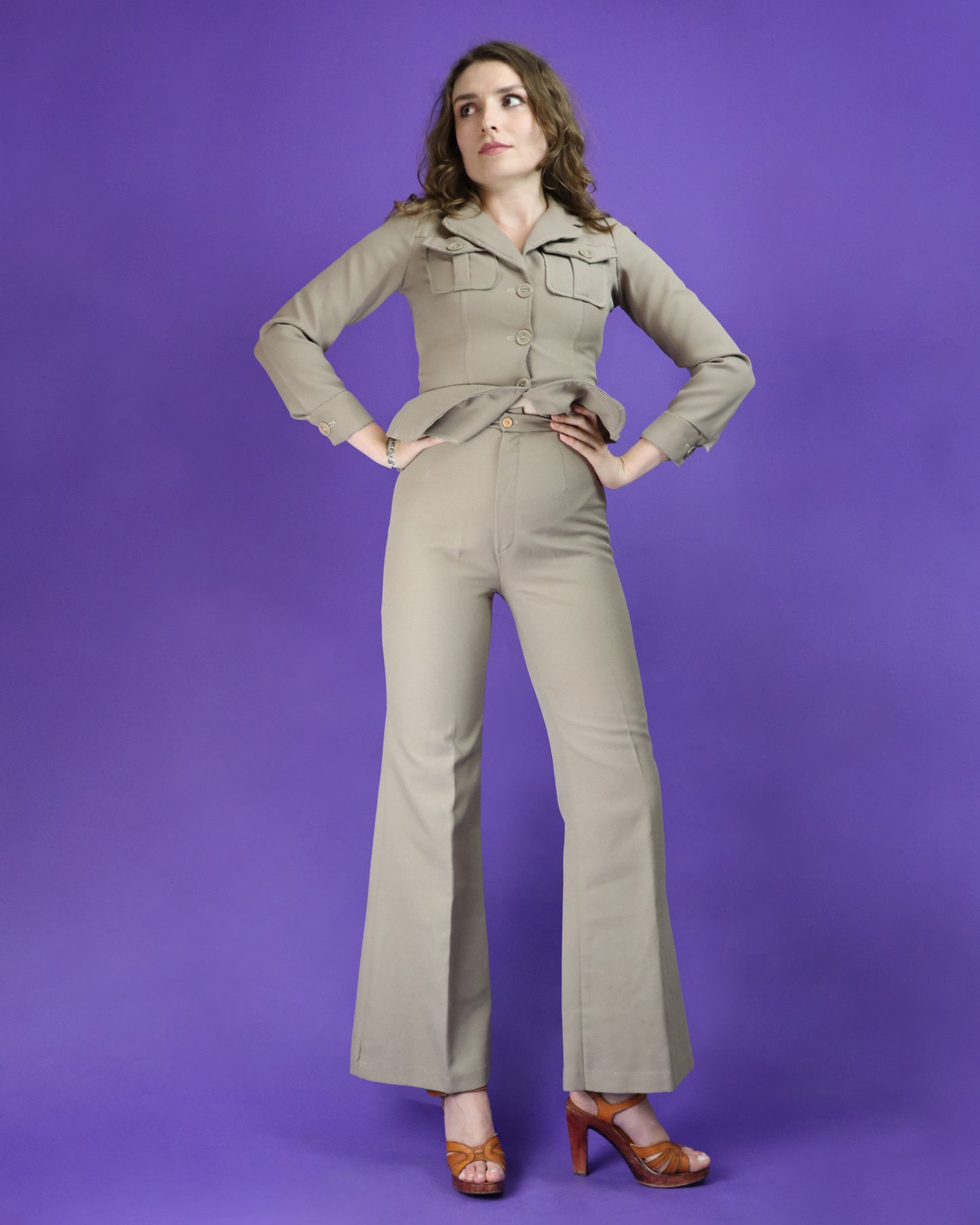 Vintage 1970s Beige Leisure Suit