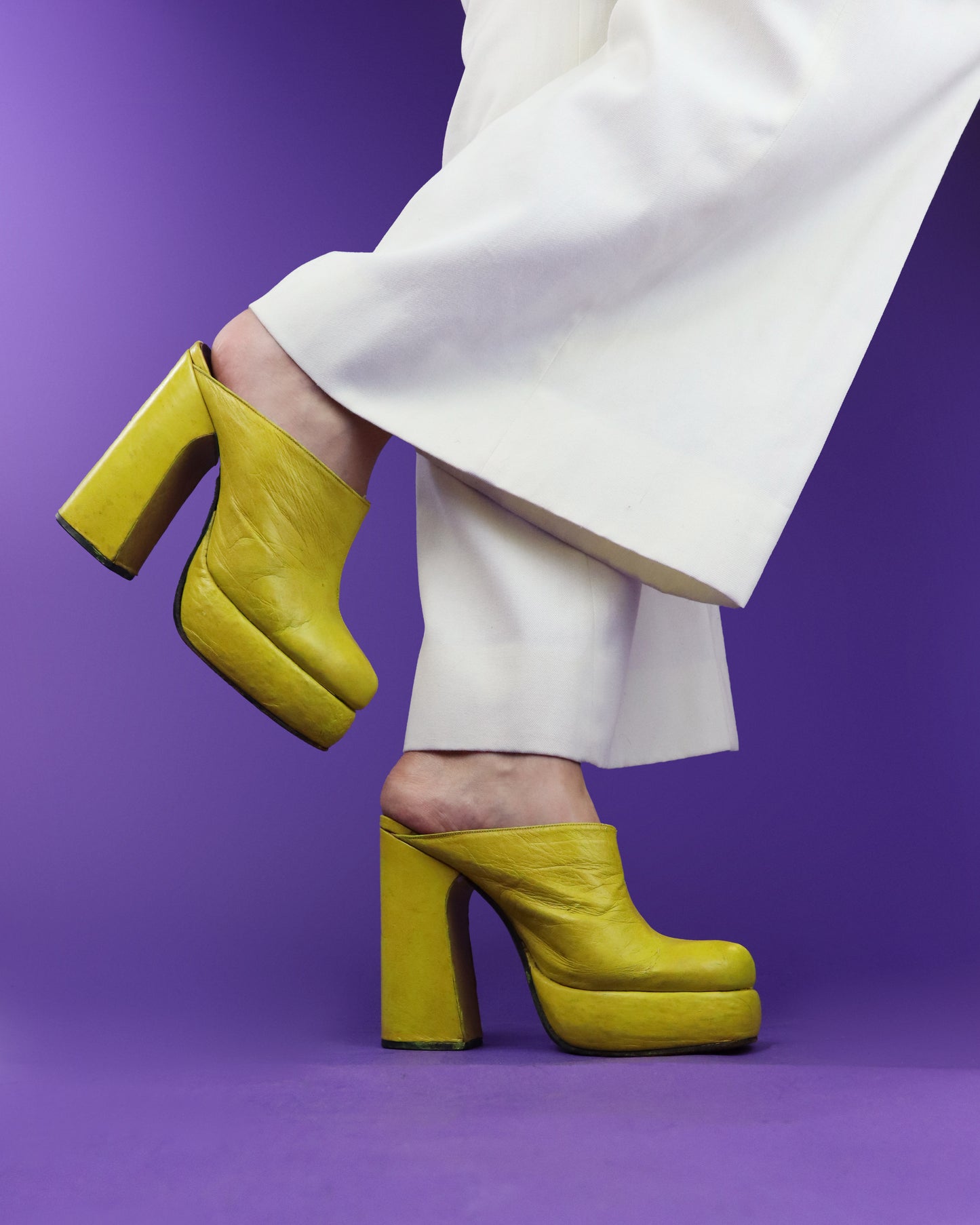 Vintage 1970s Yellow Leather Clogs