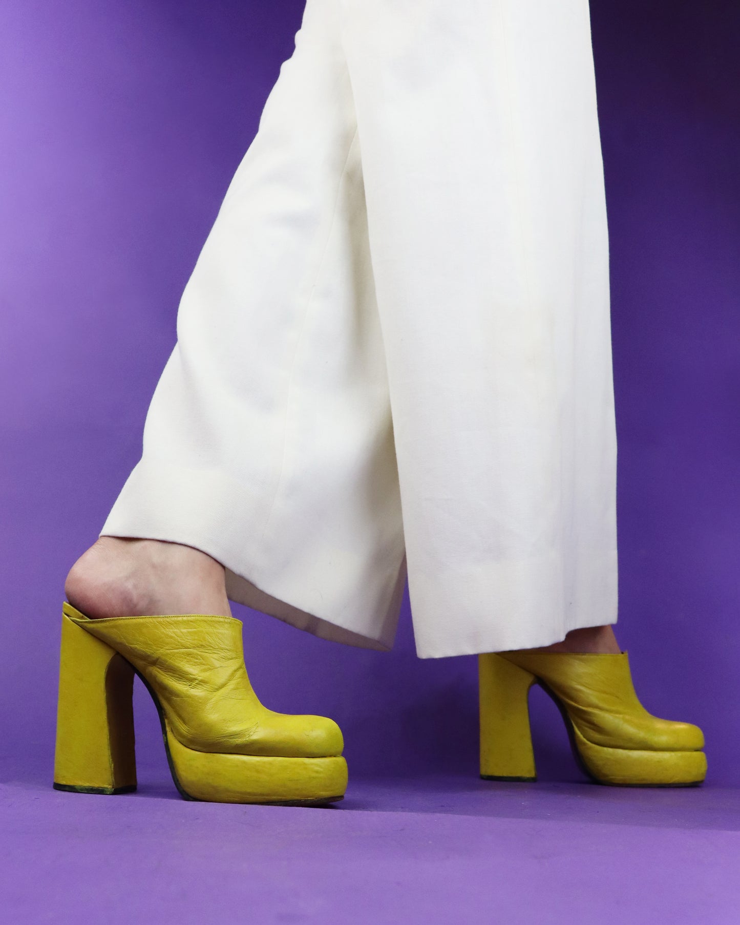 Vintage 1970s Yellow Leather Clogs