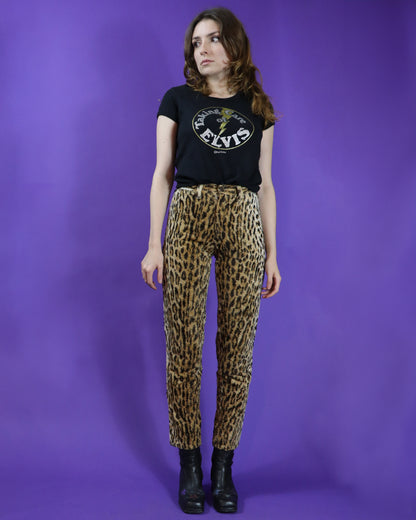 Vintage 1970s Punk Leopard Faux Fur Tapered Leg Trousers