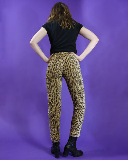 Vintage 1970s Punk Leopard Faux Fur Tapered Leg Trousers