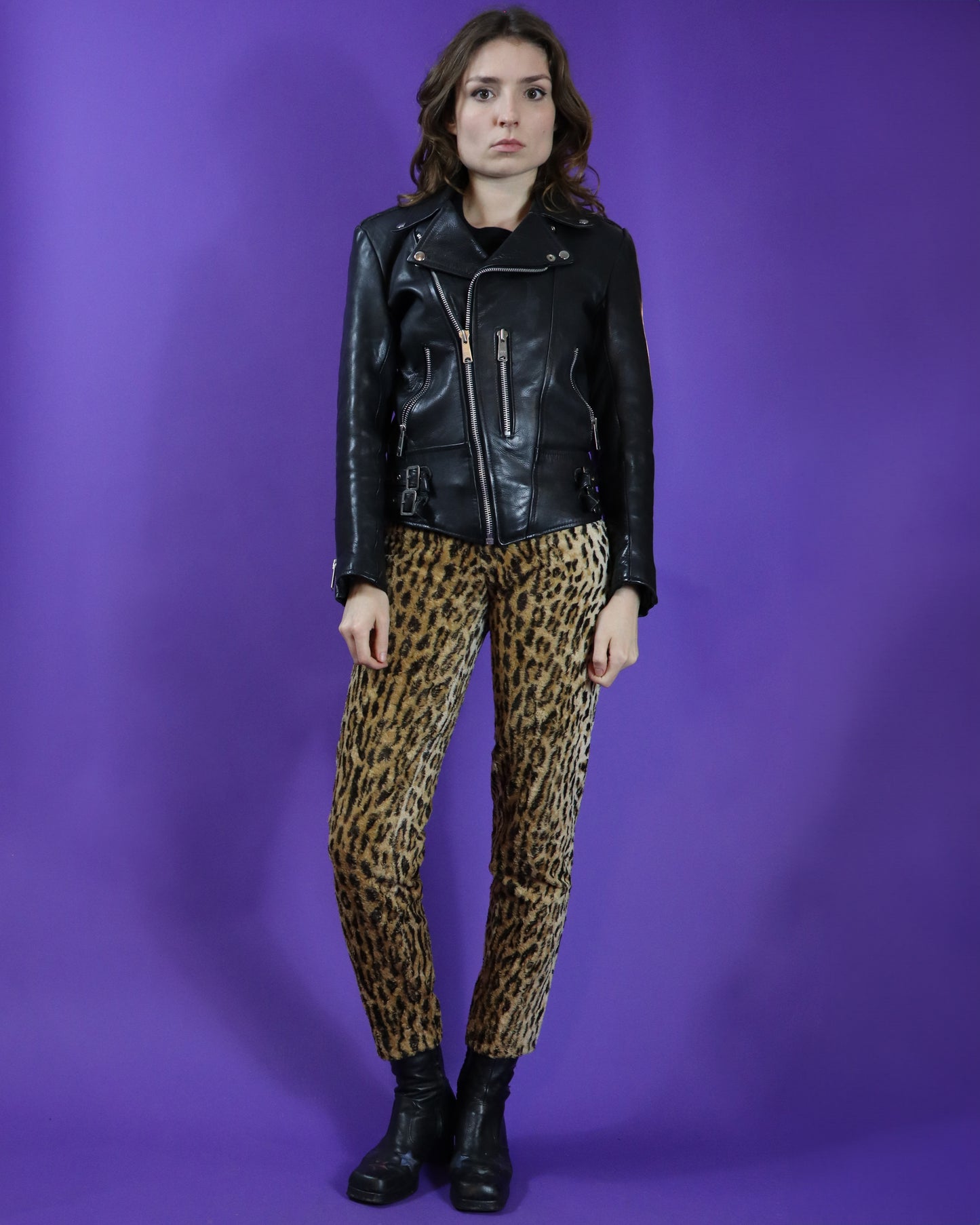 Vintage 1970s Punk Leopard Faux Fur Tapered Leg Trousers