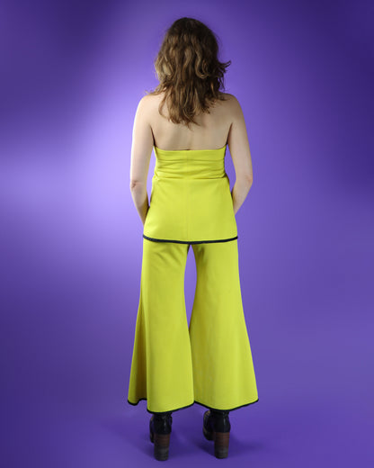 Vintage 1970s Yellow Trouser Suit With Palazzo Flares and Halterneck Top