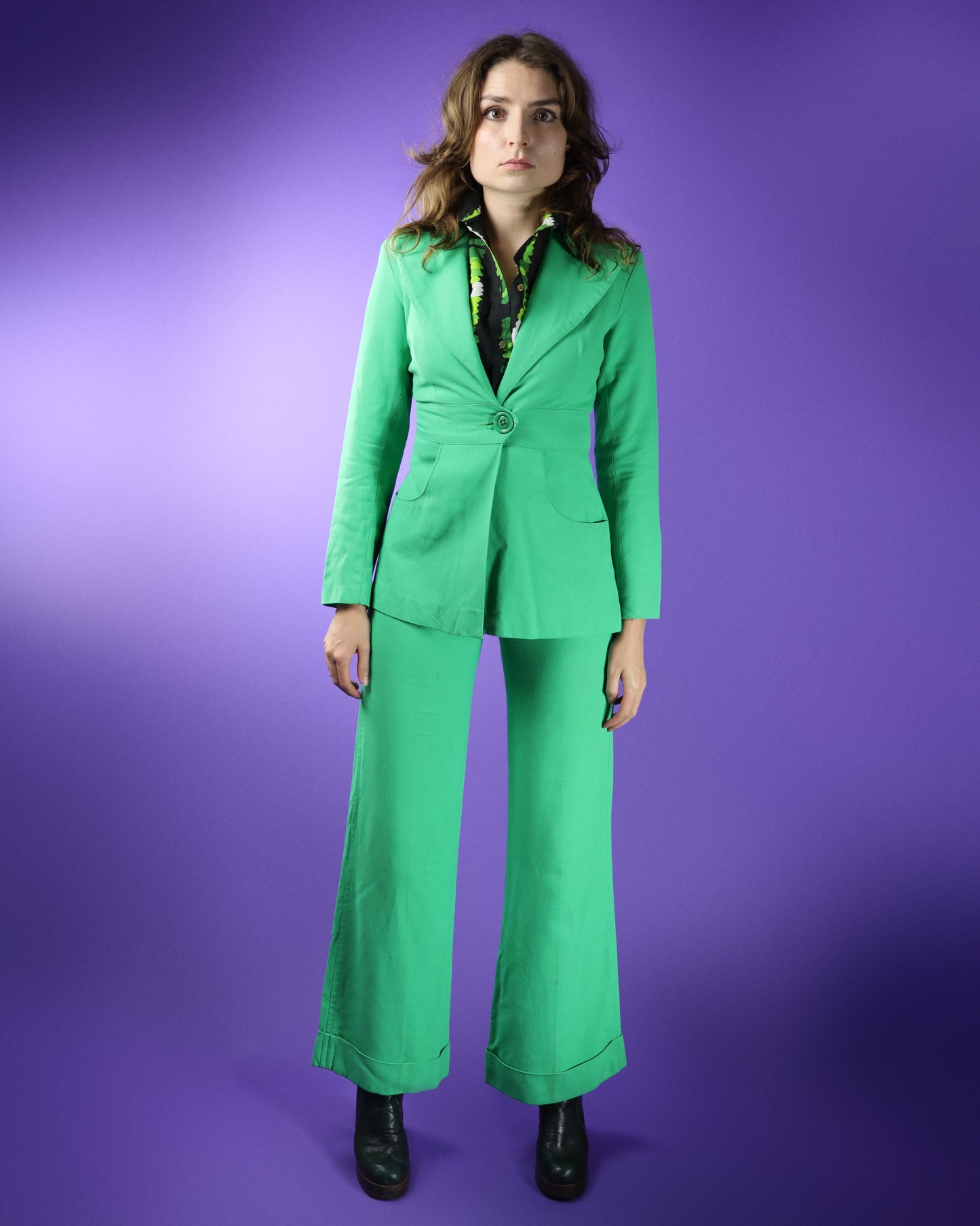 Vintage 1970s Green Suit with Turn Ups