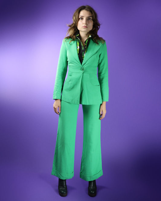 Vintage 1970s Green Suit with Turn Ups