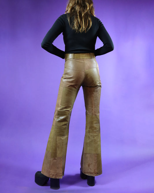 Vintage 1970s Camel Patchwork Leather Flares