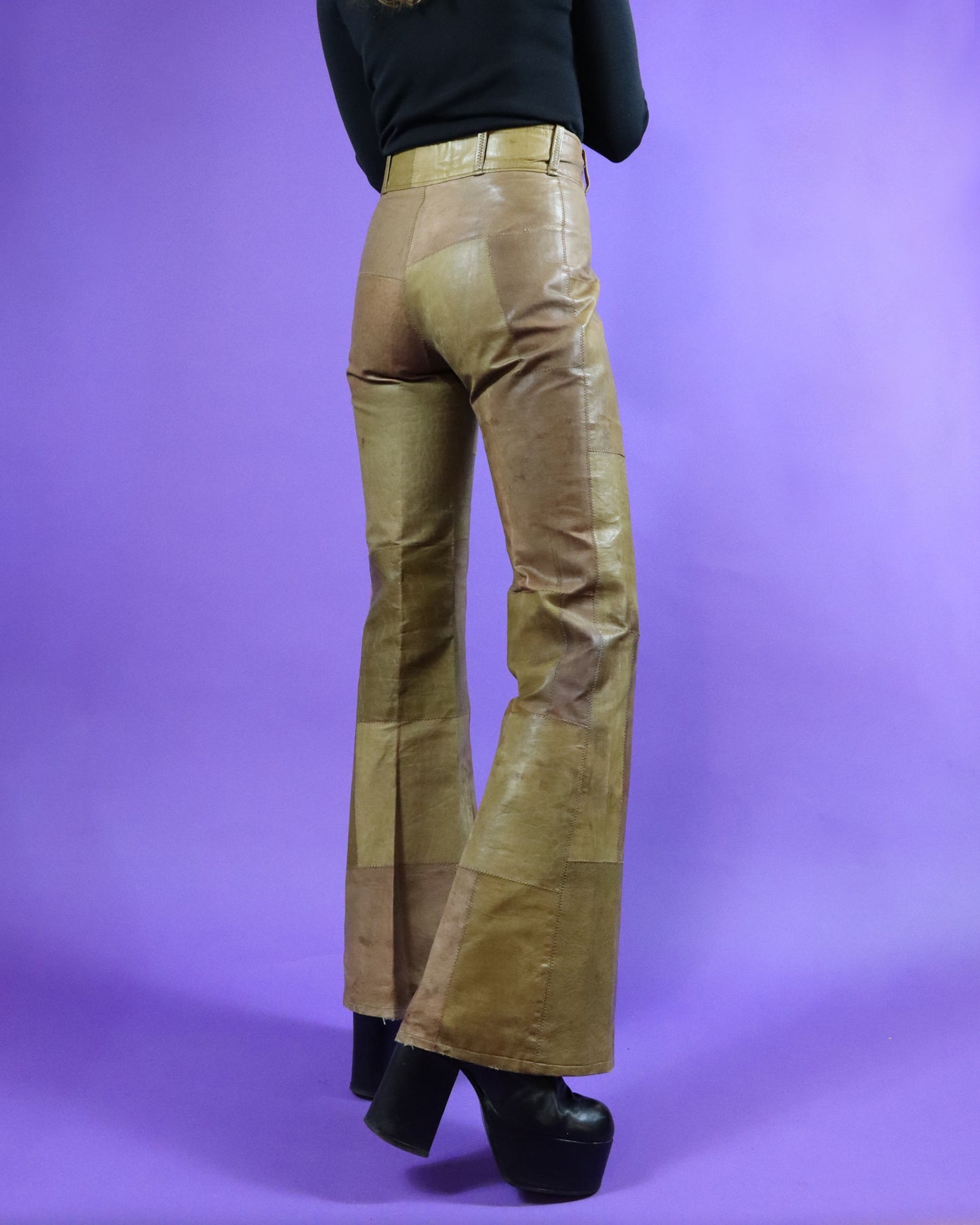 Vintage 1970s Camel Patchwork Leather Flares