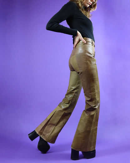 Vintage 1970s Camel Patchwork Leather Flares