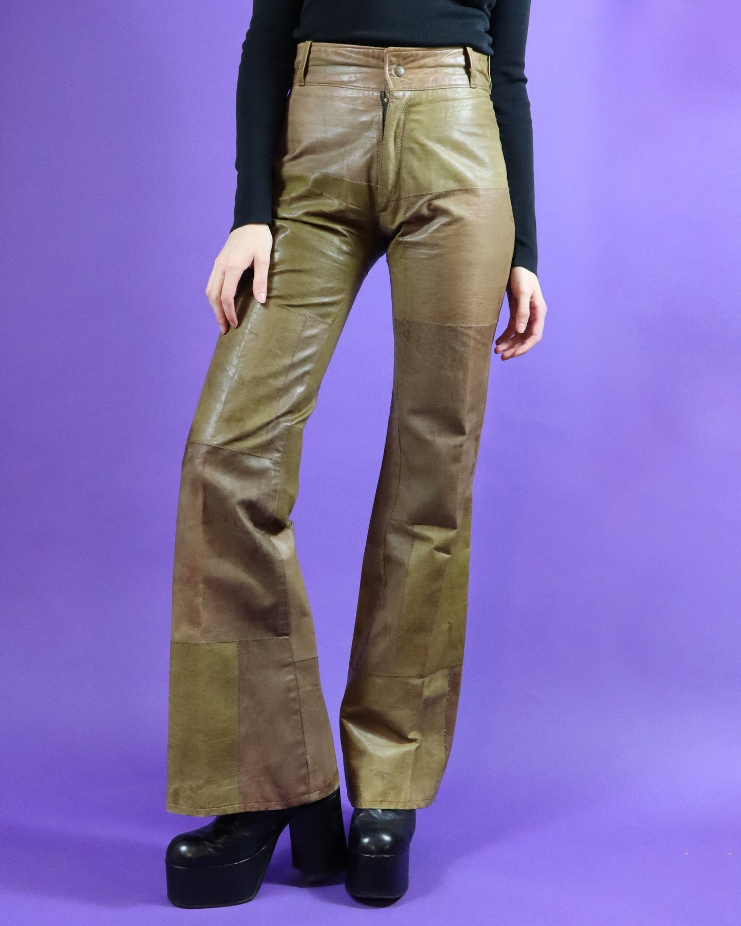 Vintage 1970s Camel Patchwork Leather Flares