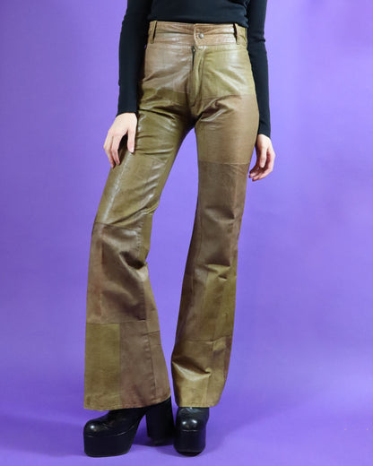 Vintage 1970s Camel Patchwork Leather Flares