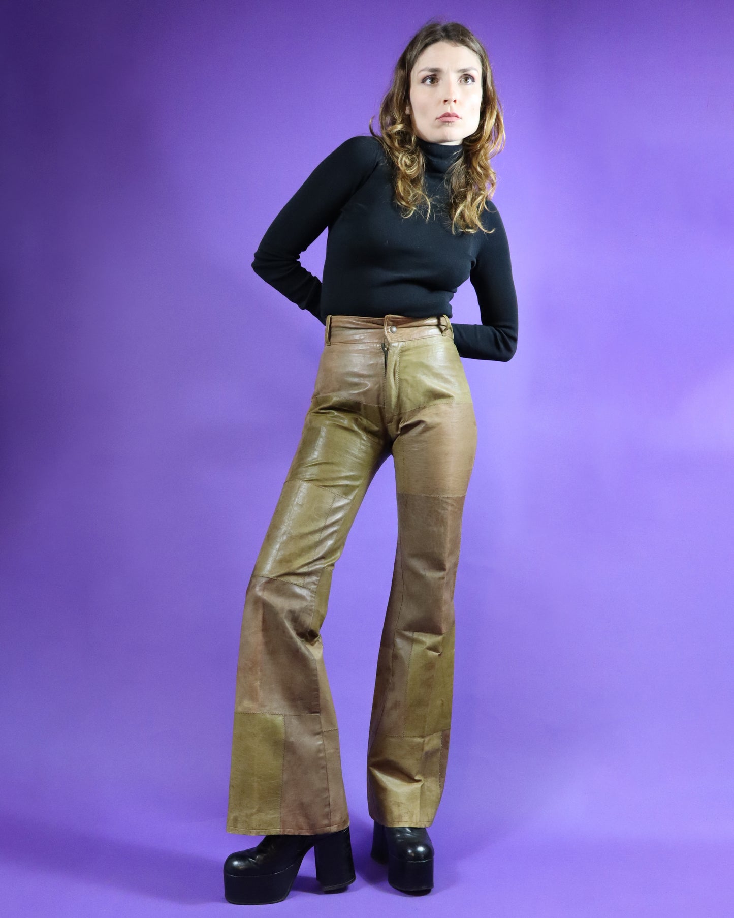 Vintage 1970s Camel Patchwork Leather Flares