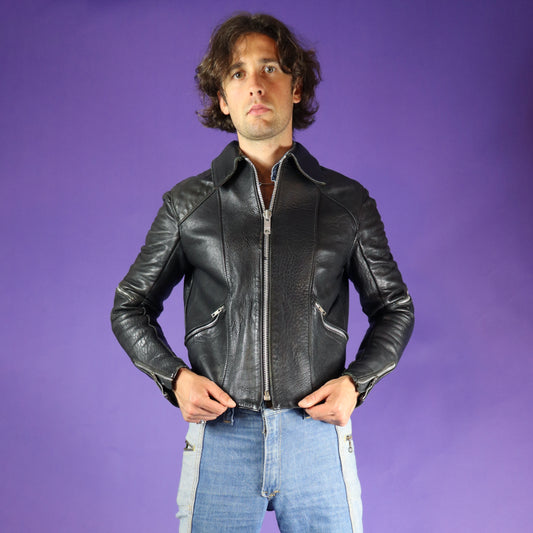 Vintage 1970s Black Leather Zip Jacket
