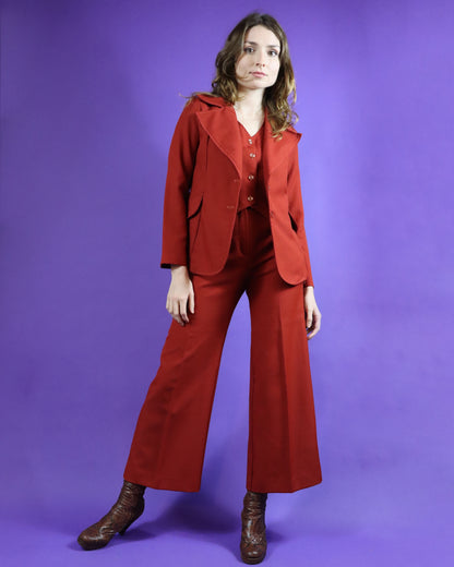 RESERVED Vintage 1970s Rust Red 3 Piece Suit