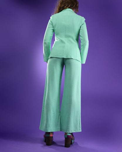 Vintage 1970s Mint Green Linen Suit